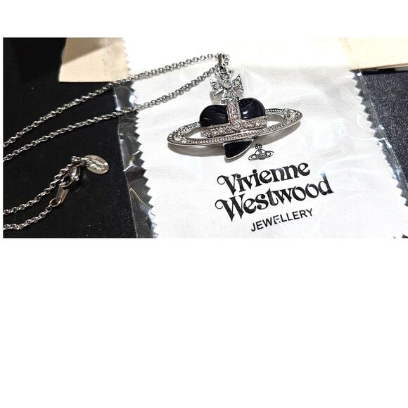 Vivienne Westwood Necklace Large Orb Heart Silver Black - Picture 2 of 8